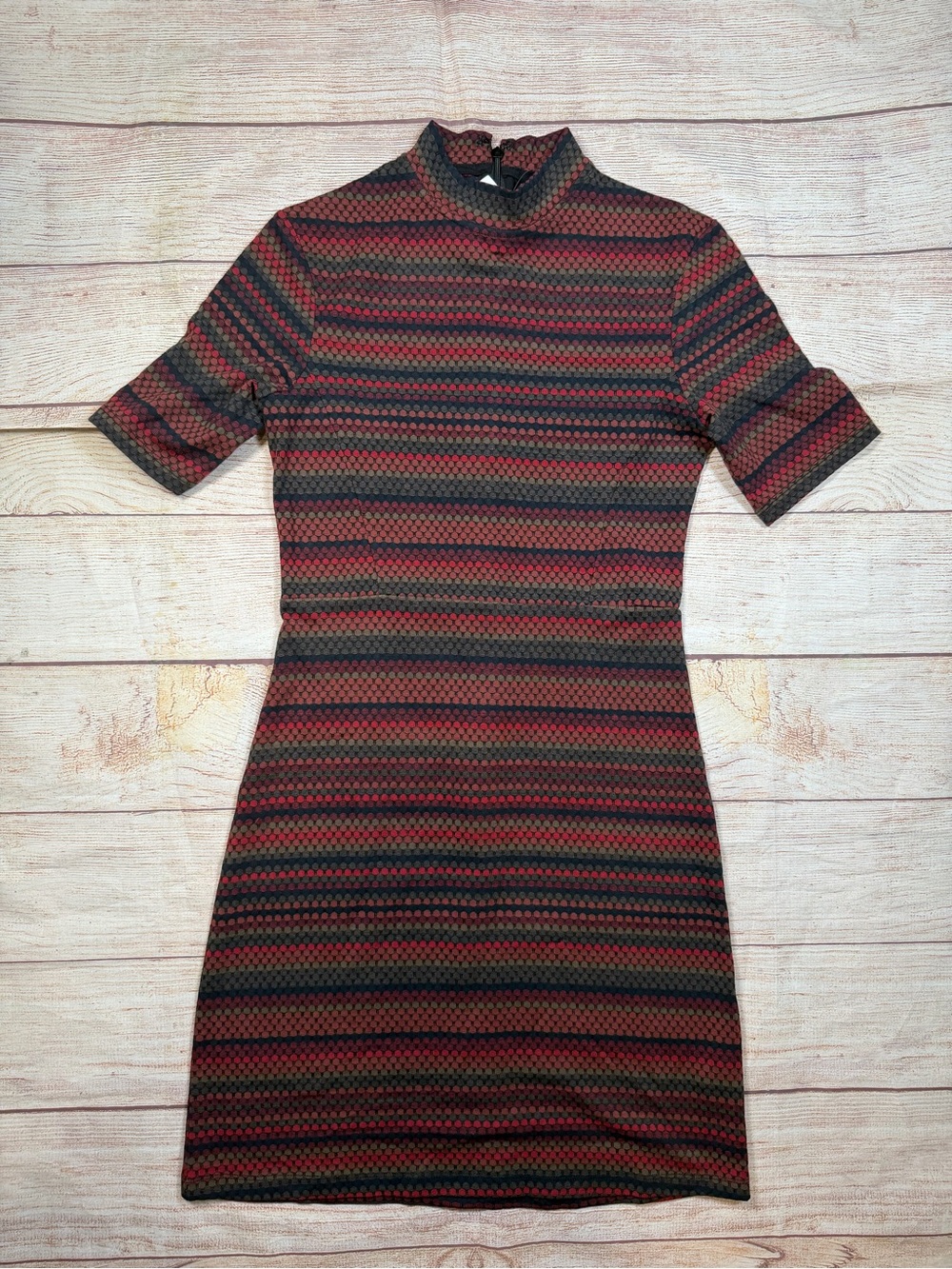 NWT Women's Red and Black Striped Polka Dot Knit Academia Dress